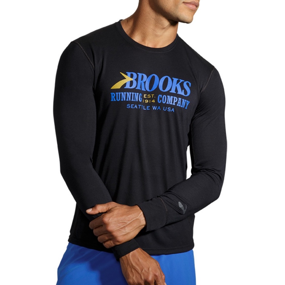 Brooks Men's Distance Graphic Long Sleeve Running Shirt Black S22 Small
